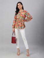 Thumbnail for Janasya Multi A-Line Dobby Georgette Top - Dista