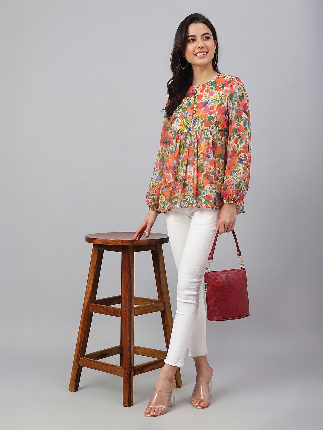 Janasya Multi A-Line Dobby Georgette Top - Dista