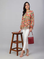 Thumbnail for Janasya Multi A-Line Dobby Georgette Top - Dista