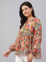 Thumbnail for Janasya Multi A-Line Dobby Georgette Top - Dista