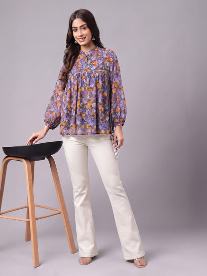 Janasya Multi Gathered Georgette Top - Dista