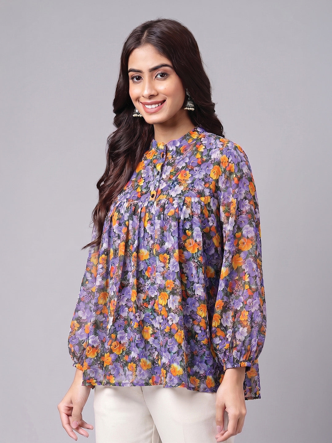 Janasya Multi Gathered Georgette Top - Dista