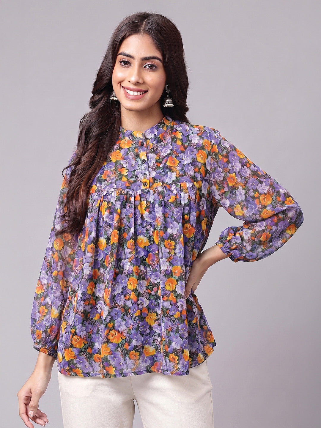 Janasya Multi Gathered Georgette Top - Dista