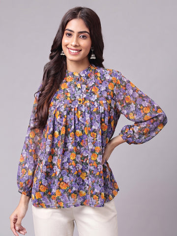 Janasya Multi Gathered Georgette Top - Dista