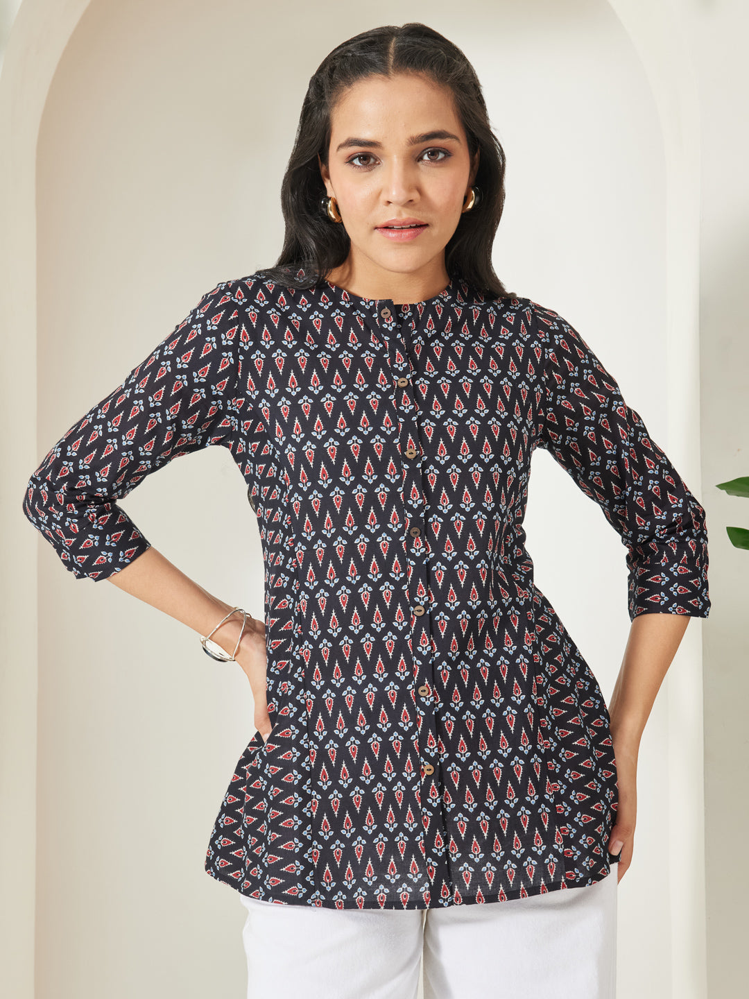 Janasya Black A-Line Cotton Top - Dista