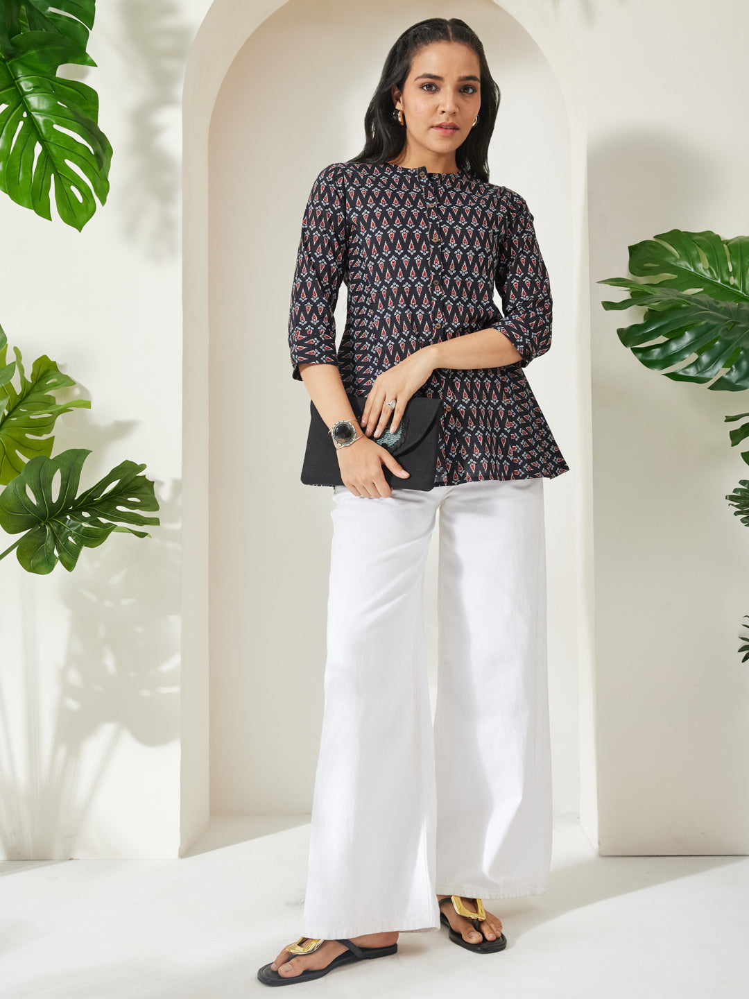 Janasya Black A-Line Cotton Top - Dista