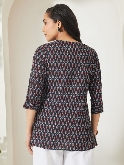 Janasya Black A-Line Cotton Top - Dista