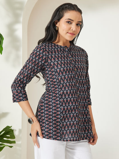 Janasya Black A-Line Cotton Top - Dista