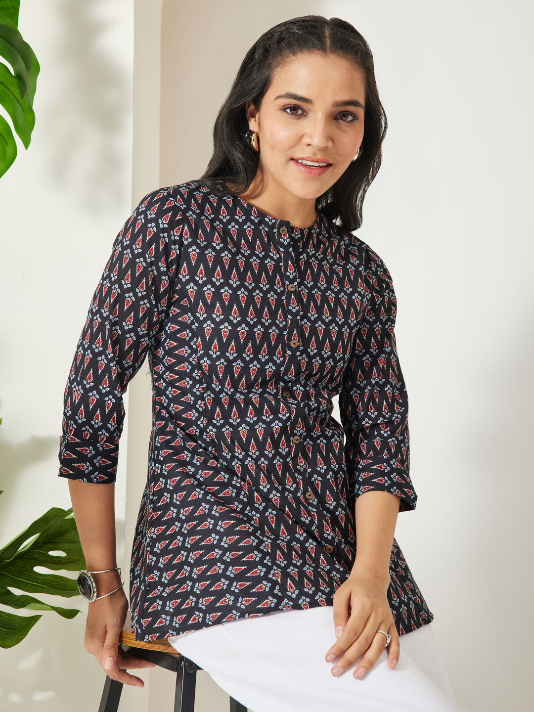 Janasya Black A-Line Cotton Top - Dista