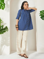 Thumbnail for Janasya Navy Blue A-Line Cotton Top - Dista