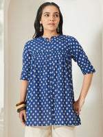 Thumbnail for Janasya Navy Blue A-Line Cotton Top - Dista