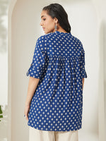 Thumbnail for Janasya Navy Blue A-Line Cotton Top - Dista