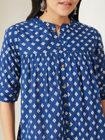 Thumbnail for Janasya Navy Blue A-Line Cotton Top - Dista