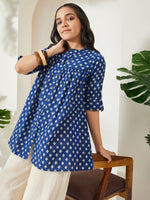 Thumbnail for Janasya Navy Blue A-Line Cotton Top - Dista