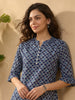 Janasya Blue A-Line Cotton Top - Dista