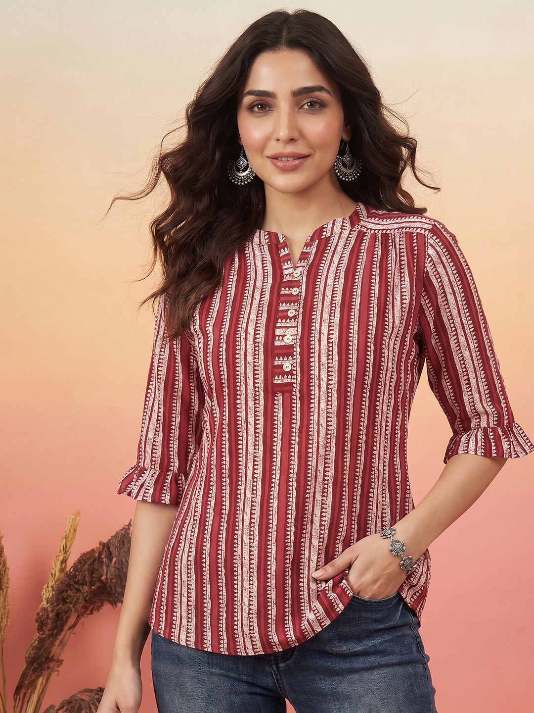 Janasya Multi A-Line Cotton Top - Dista