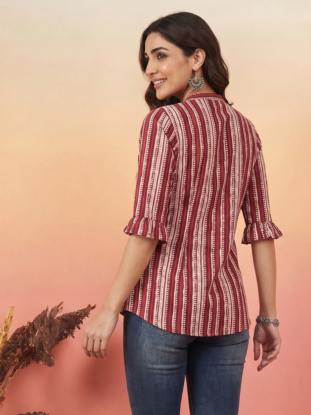Janasya Multi A-Line Cotton Top - Dista