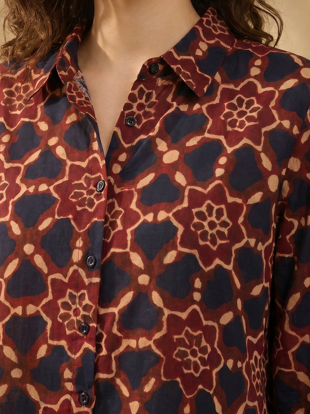 Janasya Brown Shirt Silk Blend Top - Dista