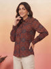 Janasya Maroon Shirt Silk Blend Top - Dista