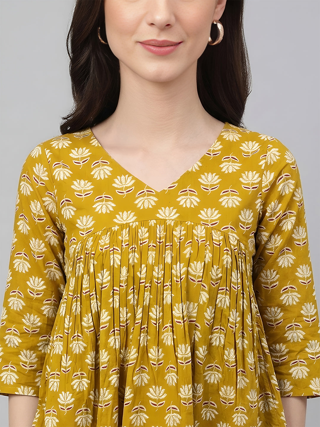 Janasya Mustard Gathered Cotton Top - Dista
