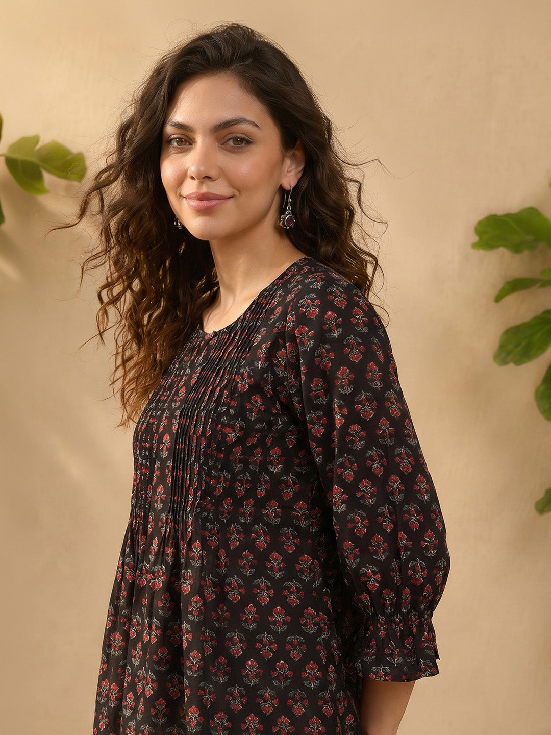 Janasya Brown A-Line Cotton Top - Dista