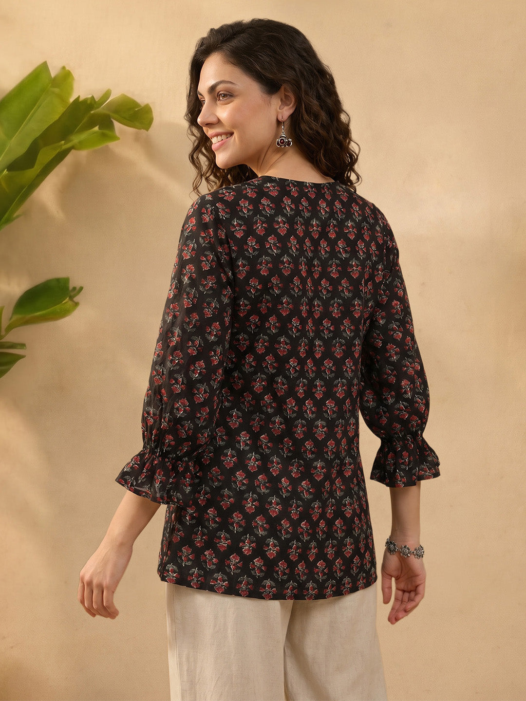 Janasya Brown A-Line Cotton Top - Dista