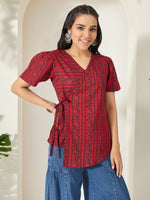 Thumbnail for Janasya Maroon Straight Cotton Top - Dista