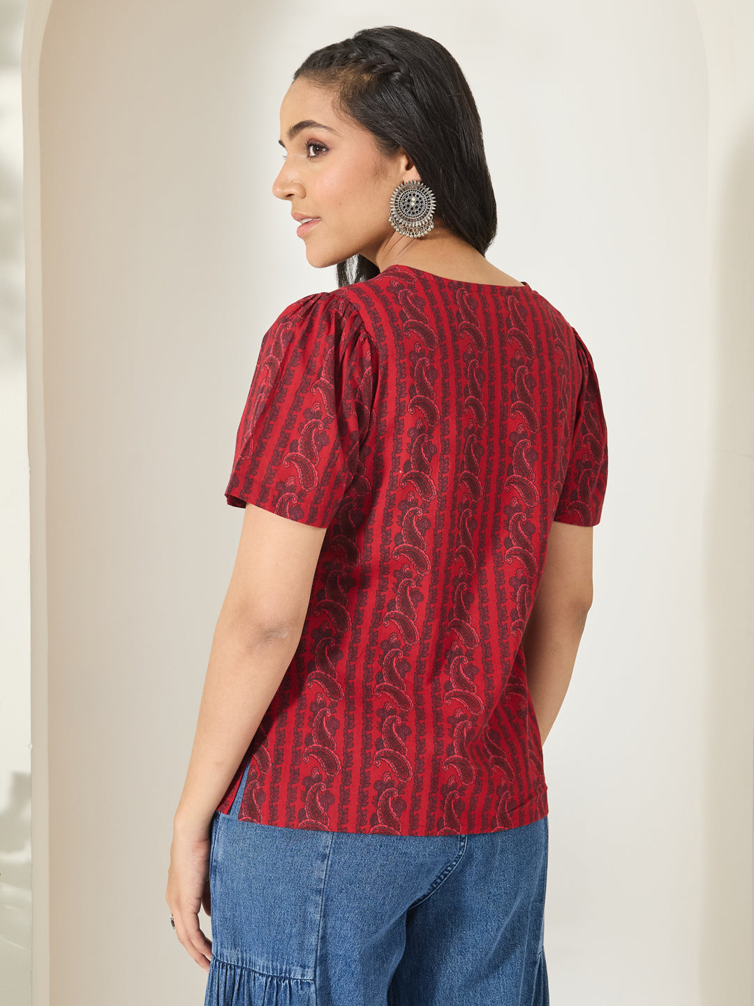 Janasya Maroon Straight Cotton Top - Dista
