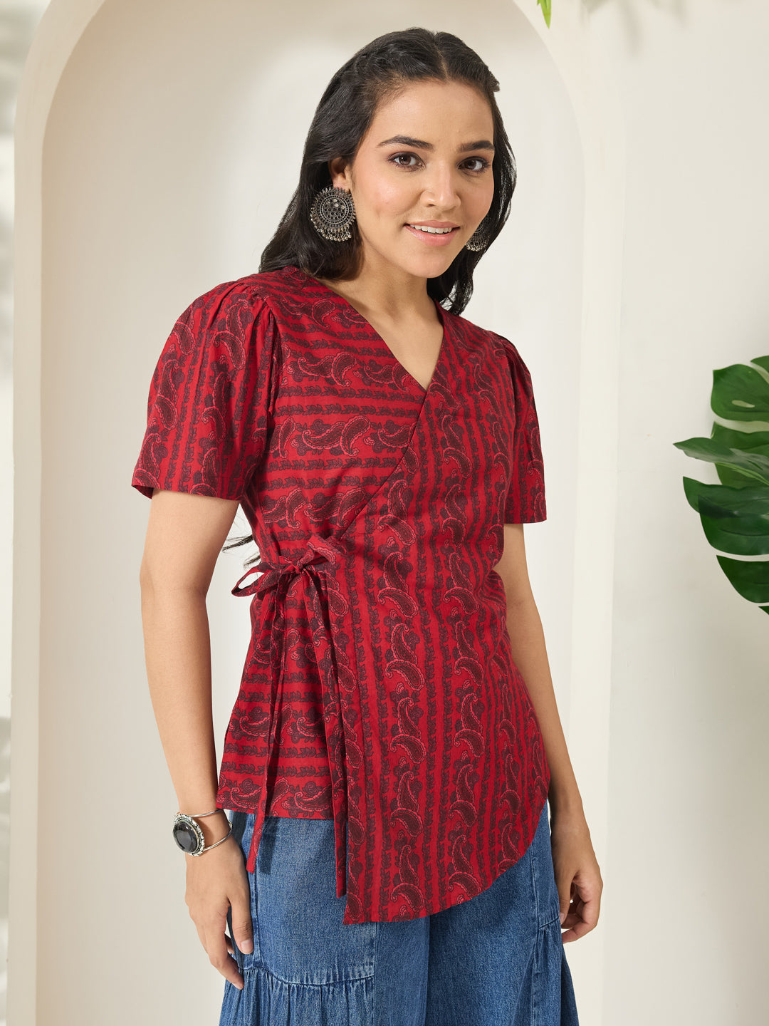 Janasya Maroon Straight Cotton Top - Dista