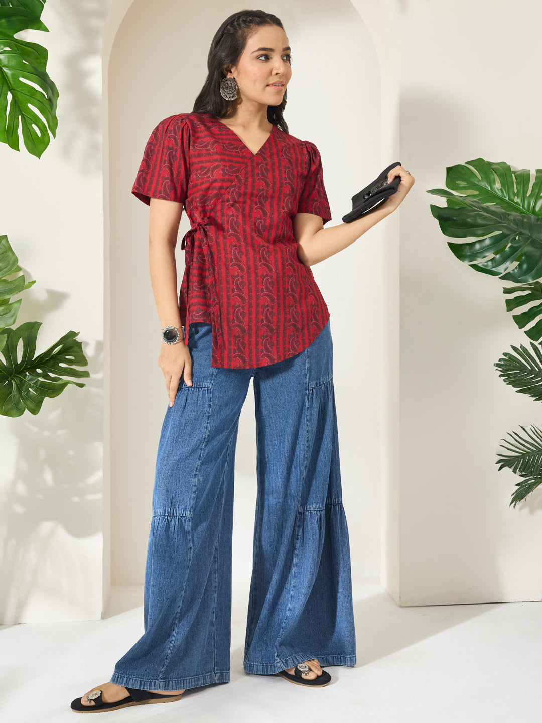 Janasya Maroon Straight Cotton Top - Dista