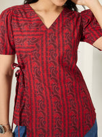 Thumbnail for Janasya Maroon Straight Cotton Top - Dista