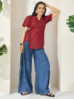 Thumbnail for Janasya Maroon Straight Cotton Top - Dista