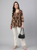 Thumbnail for Janasya Brown Peplum Cotton Top - Dista
