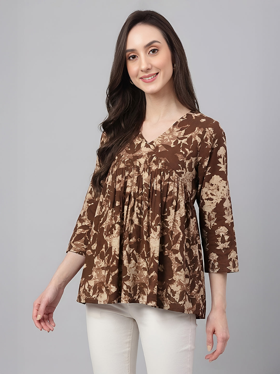 Janasya Brown Peplum Cotton Top - Dista