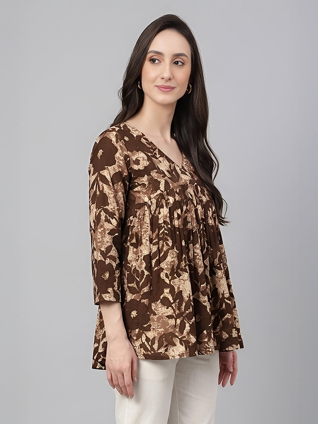 Janasya Brown Peplum Cotton Top - Dista