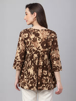 Thumbnail for Janasya Brown Peplum Cotton Top - Dista