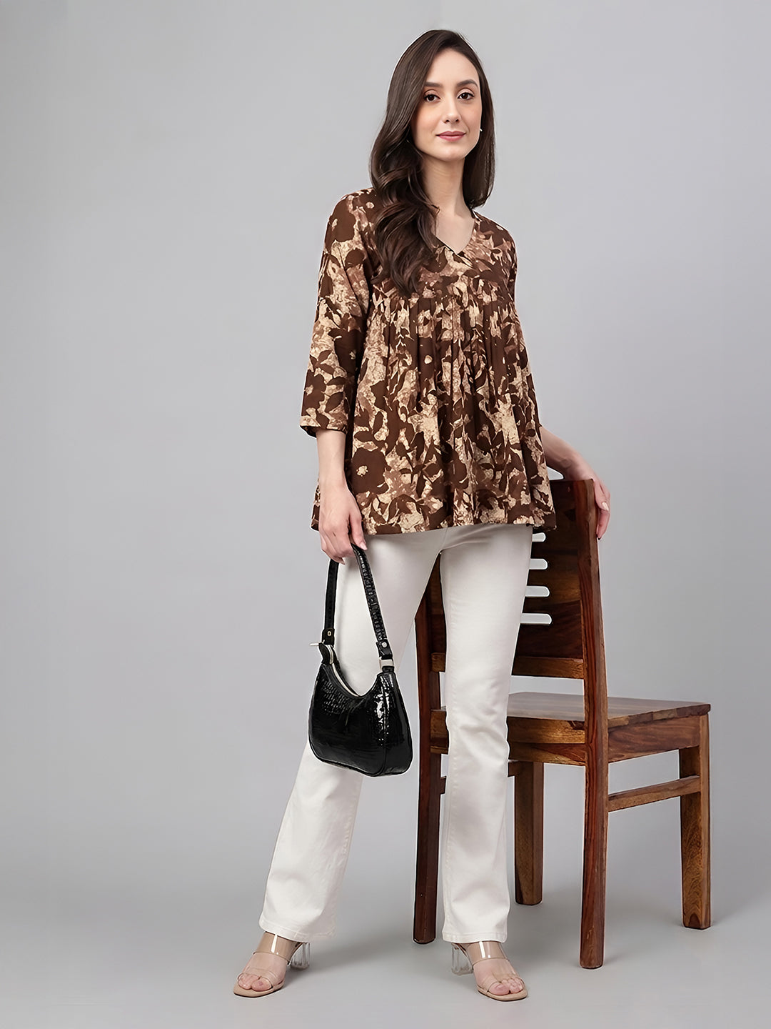 Janasya Brown Peplum Cotton Top - Dista