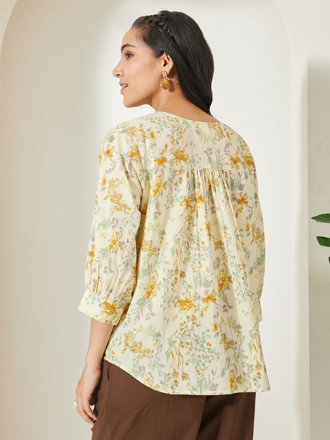 Janasya Light Yellow A-Line Cotton Top - Dista