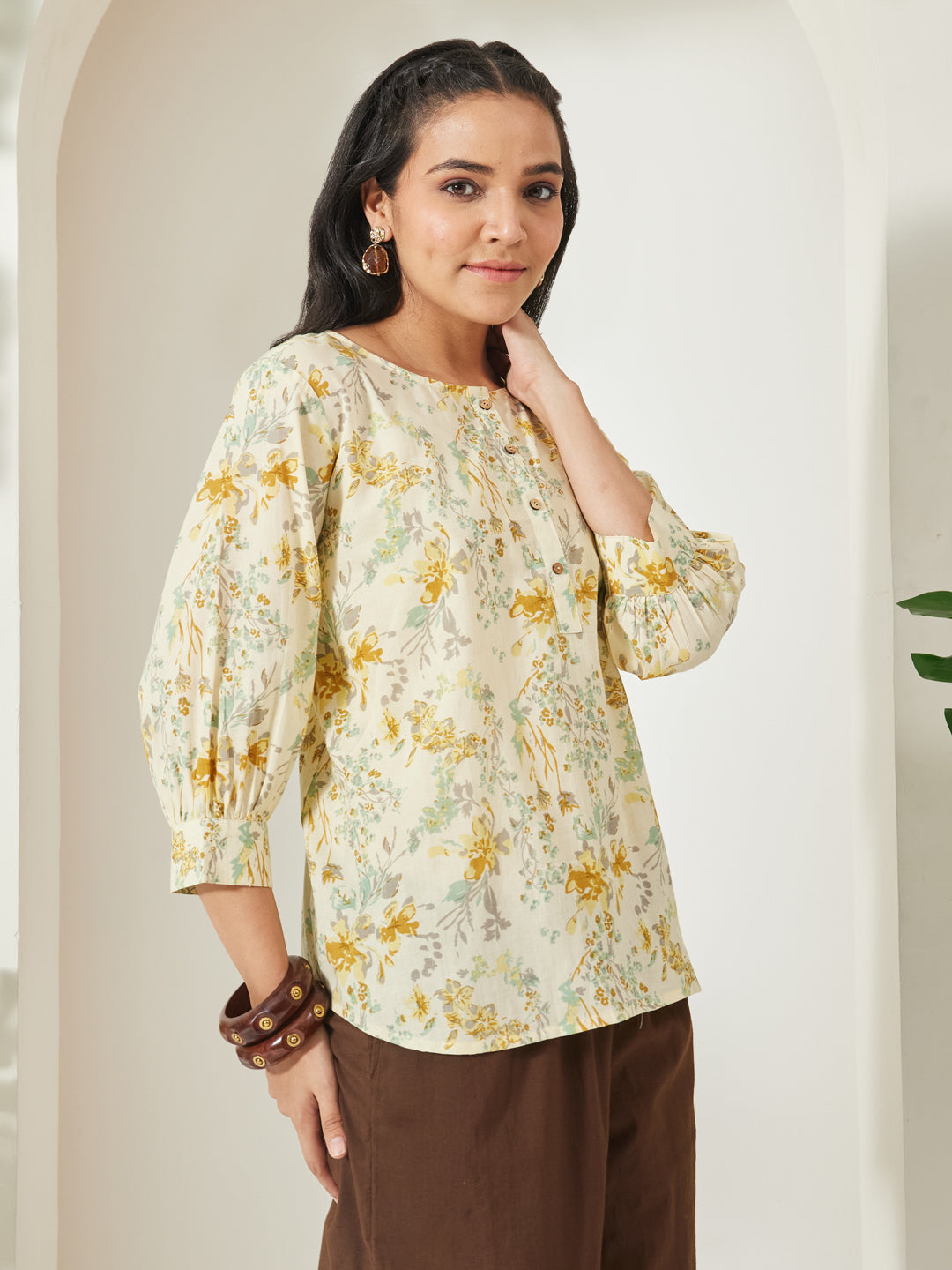 Janasya Light Yellow A-Line Cotton Top - Dista