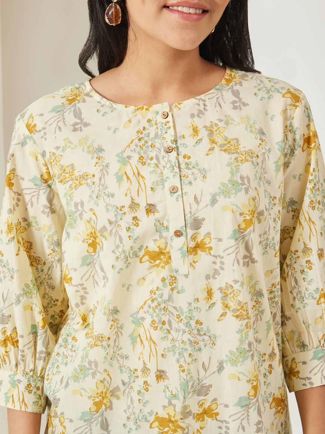 Janasya Light Yellow A-Line Cotton Top - Dista