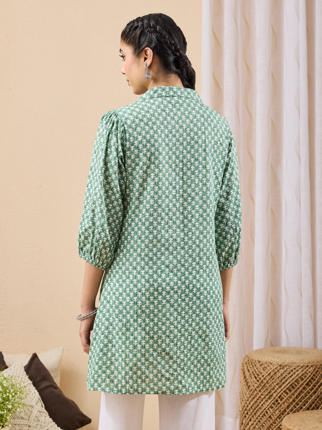 Janasya Green A-Line Cotton Tunic - Dista
