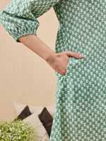 Thumbnail for Janasya Green A-Line Cotton Tunic - Dista