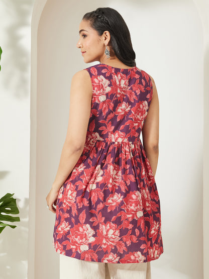 Janasya Wine Gathered Cotton Tunic - Dista