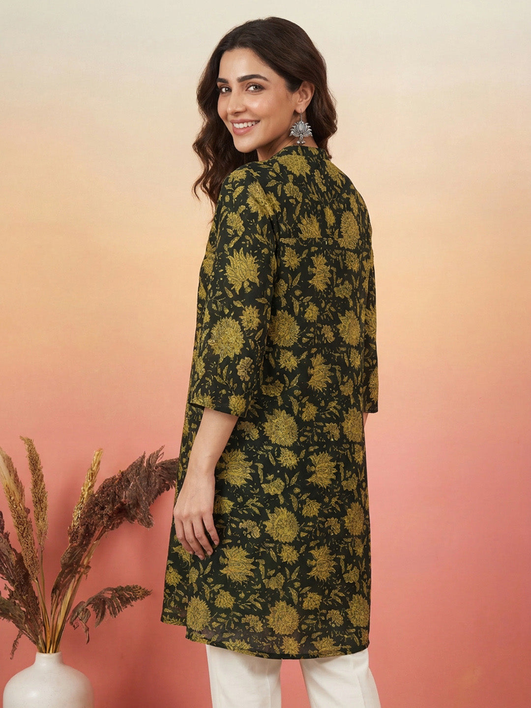Janasya Dark Green A-Line Cotton Tunic - Dista
