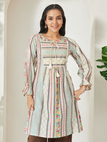 Thumbnail for Janasya Cream A-Line Cotton Tunic - Dista