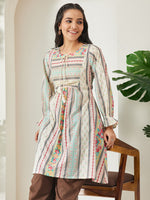 Thumbnail for Janasya Cream A-Line Cotton Tunic - Dista