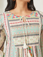 Thumbnail for Janasya Cream A-Line Cotton Tunic - Dista