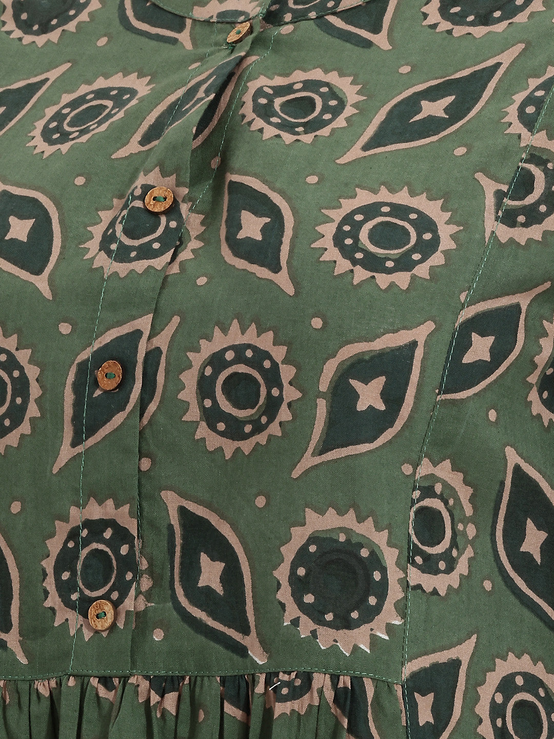 Janasya Green A-Line Cotton Tunic - Dista