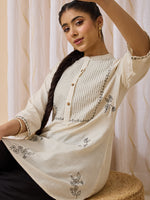 Thumbnail for Janasya Cream A-Line Cotton Tunic - Dista