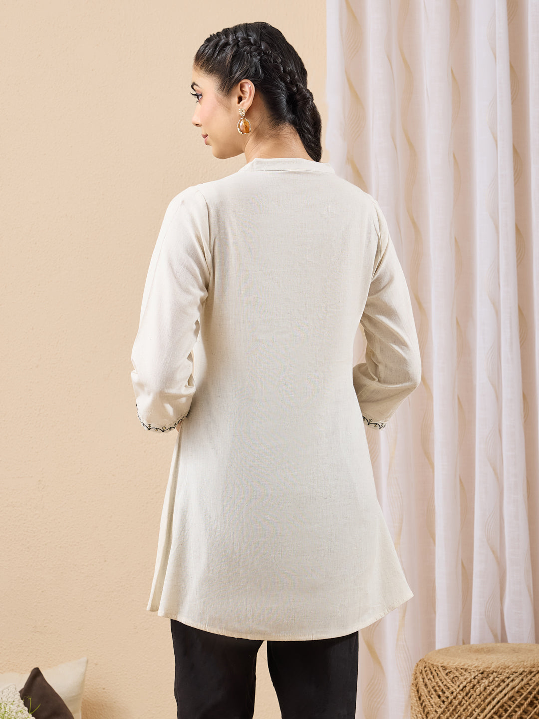 Janasya Cream A-Line Cotton Tunic - Dista